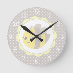 Horloge Ronde Abeille jaune et grise de bébé