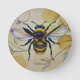 Horloge Ronde Abeille vintage no 1 et Aquarelle Honeycomb 