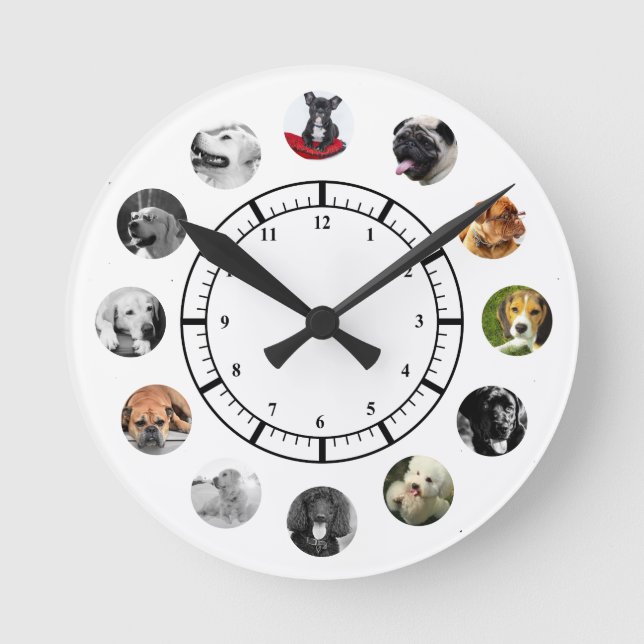 Horloge Ronde Abri de Secourt de chien Réaccueil 12 photo Collag (Recto)