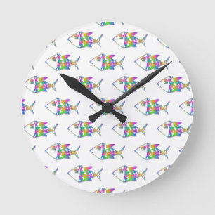 Horloge Ronde Abstract Fish Pattern