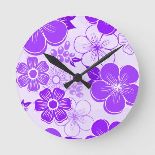Horloge Ronde Abstract girly purple flowers