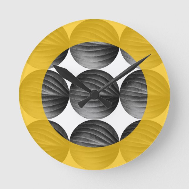 Horloge Ronde Abstract Mustard Yellow and Grey (Recto)
