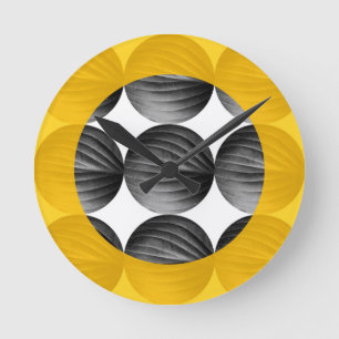 Horloge Ronde Abstract Mustard Yellow and Grey