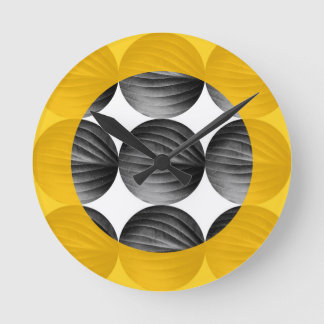 Horloge Ronde Abstract Mustard Yellow and Grey