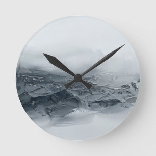 Horloge Ronde Abstrait 3D Impasto Noir Gris Montagne Vague Acryl