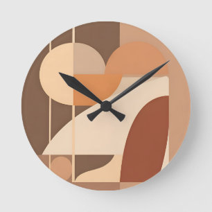 Horloge Ronde Abstrait Boho Géométrique Terracotta Moderne