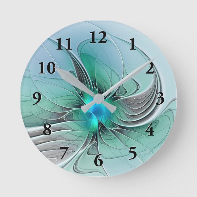 Horloge Ronde Abstrait De Bleu, Art Fractal Moderne (Recto)