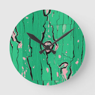 Horloge Ronde Abstrait écorce bois grain art pop vert néon