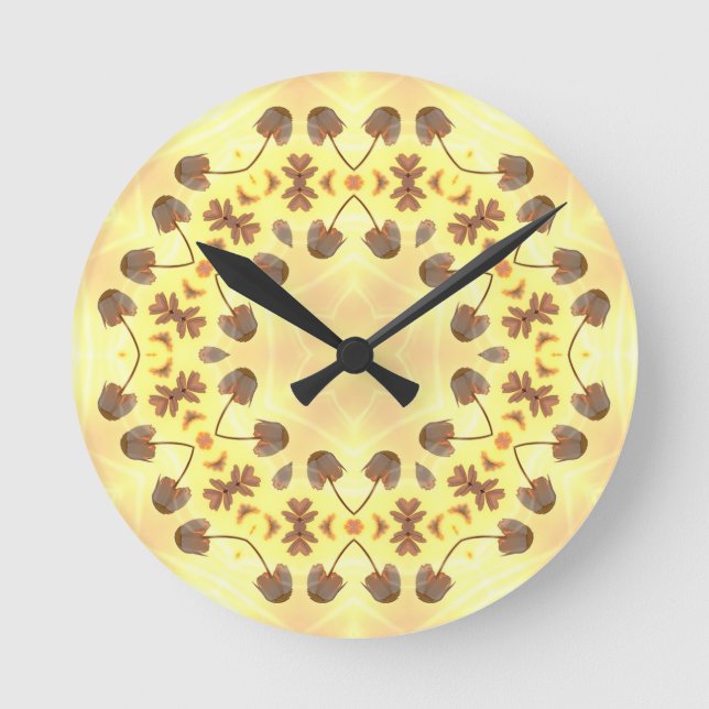 Horloge Ronde Abstrait floral jaune (Recto)