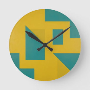 Horloge Ronde Abstrait géométrique gras jaune sarcelle