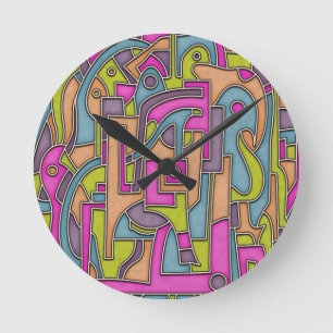 Horloge Ronde Abstrait Géométrique Moderne des Années 60 Coloré