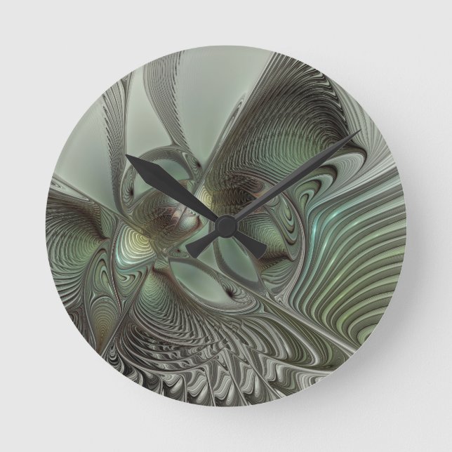 Horloge Ronde Abstrait Olive Sage Green Grey Fractal Art Imagina (Recto)