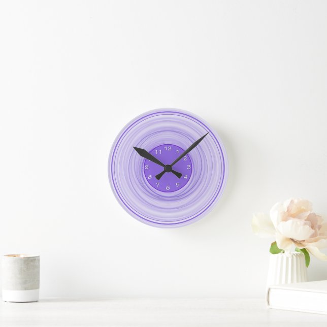 Horloge Ronde Abstrait Ombre moderne violet blanc spirales (Maison)