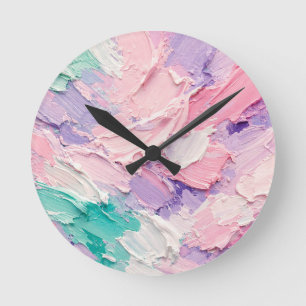 Horloge Ronde Abstrait Pastel à l'Impasto Coup de Pinceau