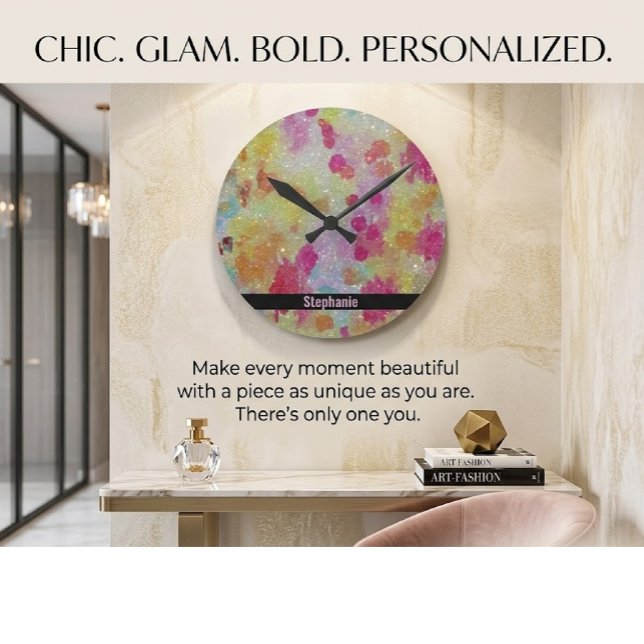 Horloge Ronde Abstrait rose noir et jaune  (Créateur téléchargé)