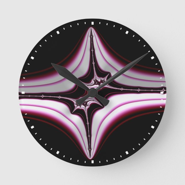 Horloge Ronde Abstrait rose noir symétrique fractal  (Recto)