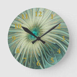Horloge Ronde Abstrait Sage Green Imaginaire Fleur Fractal Art