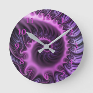 Horloge Ronde Abstrait vibrant Spirale d'art fractal rose violet