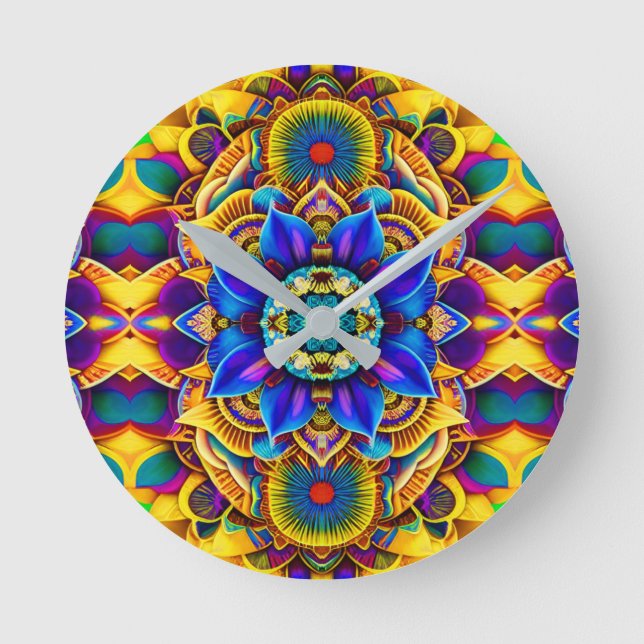Horloge Ronde Accent Bleu Ensoleillé Mandala (Recto)
