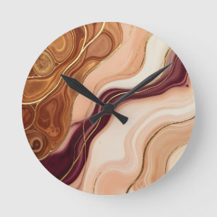 Horloge Ronde Accent doré Art fluide Abstrait Agate Marbre