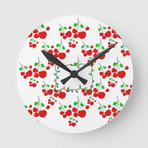 Horloge Ronde Accessoires de motif de cerisier rouge personnalis