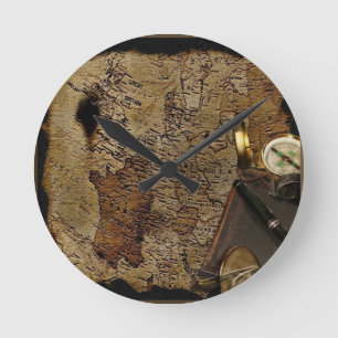 Horloge Ronde Accessoires de voyage temps Steampunk, carte, bous