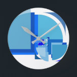 Horloge Ronde Acrylic Wall Clock<br><div class="desc">Composition from golden ratio, Fibonacci spiral elements. Abstract art with geometric shapes in blue.</div>