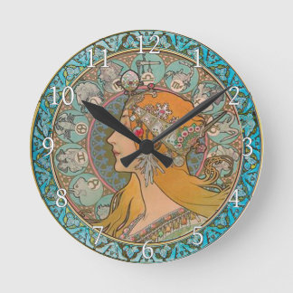 Horloge Ronde Acrylic Wall Clock Art Nouveau Alphonse Mucha Desi