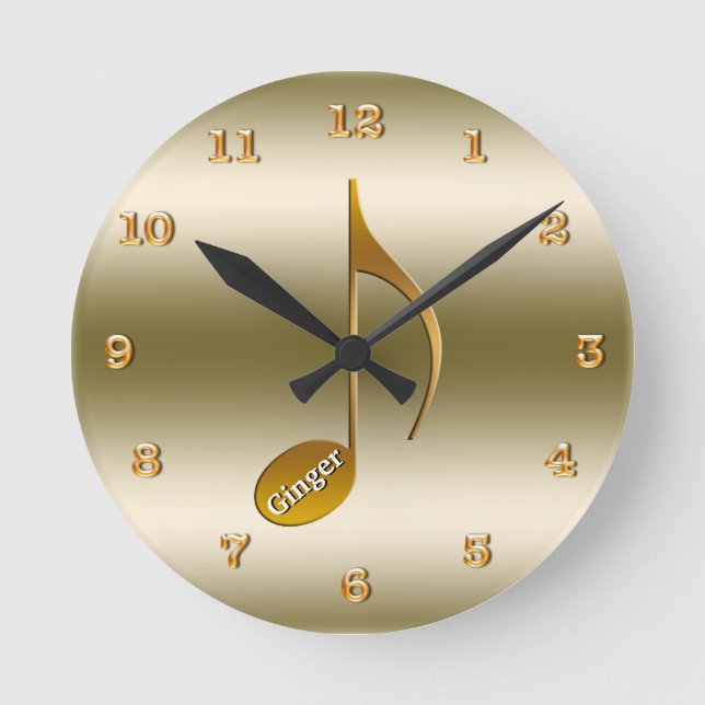 Horloge Ronde Add Name Elegant Gold Music Note | Pour Music Love (Recto)