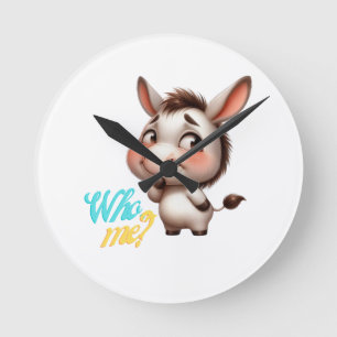 Horloge Ronde Adorable âne pour Noël 2024 - Cadeau parfait