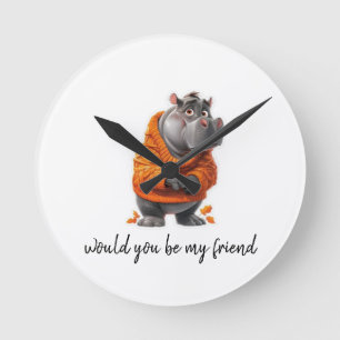Horloge Ronde Adorable Hippo Art Prints Parfait pour Amoureux de