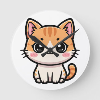 Horloge Ronde Adorable Kawaii Ginger Cat Illustration