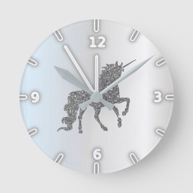 Horloge Ronde Adorable Parties scintillant argent licorne (Recto)
