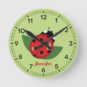 Horloge Ronde Adorable Red Ladybug Insect With Custom