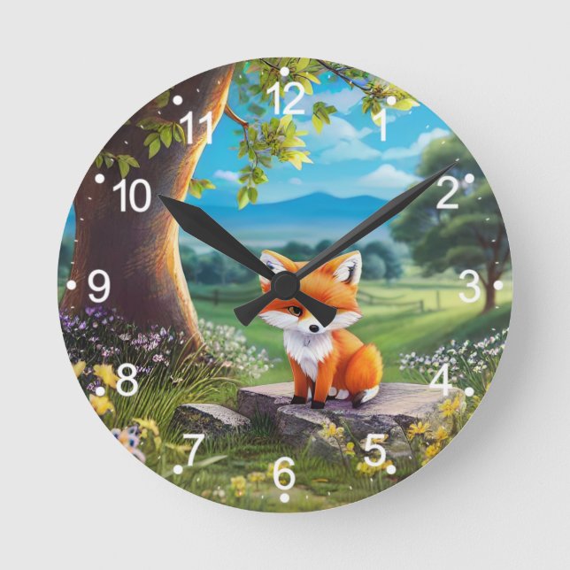 Horloge Ronde Adorable Renard assis sous l'arbre (Recto)