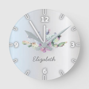 Horloge Ronde Adorable Watercolor Succulent Cactus