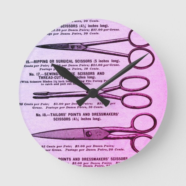 Horloge Ronde Adoration Ciseaux Vintages rose (Recto)