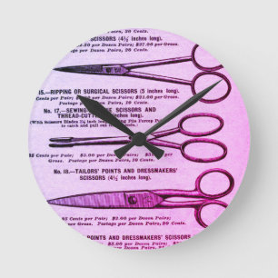 Horloge Ronde Adoration des ciseaux Vintages roses