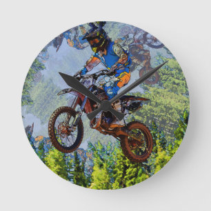 Horloge Ronde Affiche de motards idiots - Motocross Racers