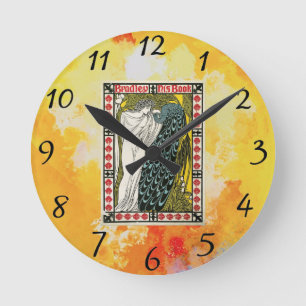 Horloge Ronde Affiche de Vintage:Peacock:Woman
