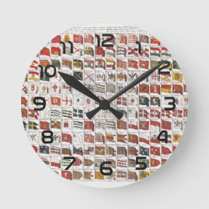 Horloge Ronde Affiche des drapeaux nautiques antiques du monde
