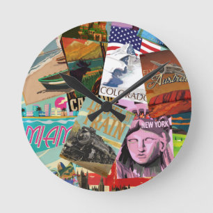 Horloge Ronde Affiches de voyage vintage