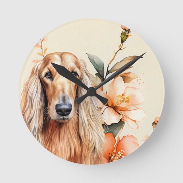 Horloge Ronde Afghan Hound Dog and Peach Lilies (Recto)
