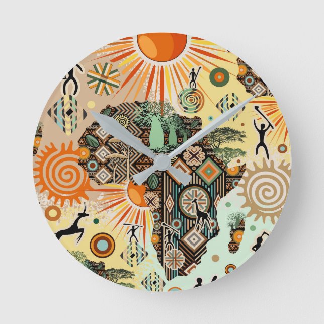 Horloge Ronde Africa Map Decorative Tribal Elements Pattern (Recto)