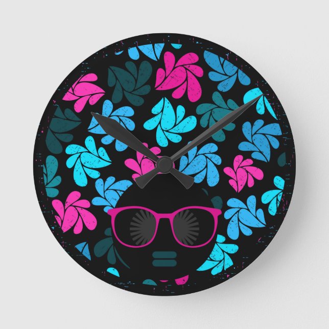 Horloge Ronde Afro Diva Turquoise & Rose Chaud (Recto)