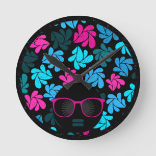 Horloge Ronde Afro Diva Turquoise & Rose Chaud