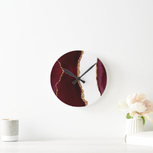 Horloge Ronde Agate de Bourgogne avec veines de paillettes d'or