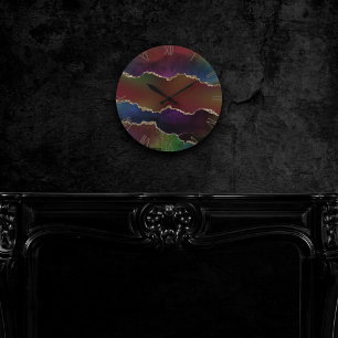 Horloge Ronde Agate foncé intense   Moody Rainbow Jewel Tone