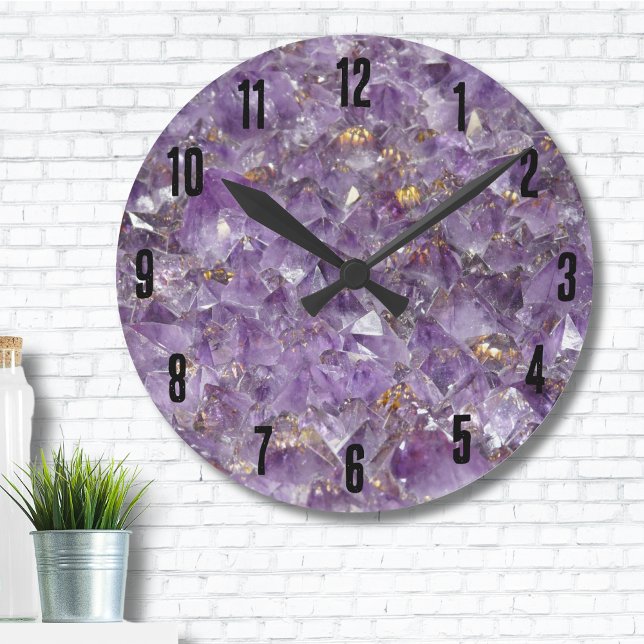 Horloge Ronde Agate Purple Crystal (Trendy Crystals Gemstone Geode Purple Amethyst Round Clock)