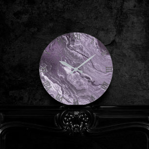 Horloge Ronde Agate violette cristallisée   Moody Marbled Stone